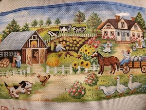 AGA Designs~Farm Scene~Sunflowers~Horse~Dog~Barn~HP Needlepoint  - Picture 1 of 4