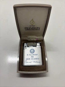 Vintage Ronson UAW In Fellowship And Union Solidarity Leanord Woodcock Lighter - Picture 1 of 7