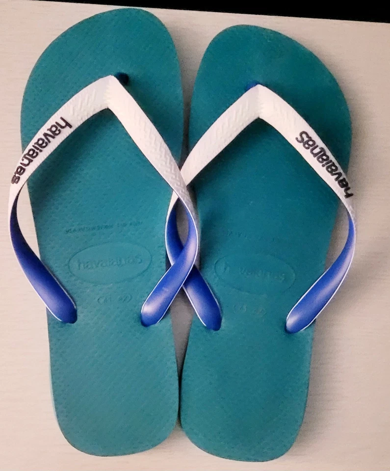 Chanclas para mujer Havaianas verde blanco azul 11/12 desgaste mínimo Foto 1 de 4