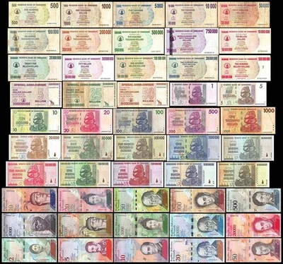 Venezuela Bolivares - Zimbabwe Dollars, 50 Pcs Set, 2006-2018, Used X 10 PCS - Image 1 of 4