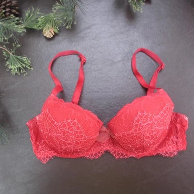 Victorias Secret Bra Womens 34B Red Dream Angels Lined Demi Lace Push Up - Image 1 of 4