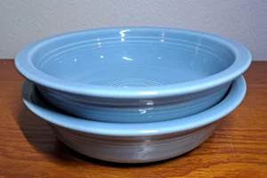 Vtg Fiesta Light Sky Blue Bowls Set of 2 Incised HLC Ribbed Soup Cereal - Picture 1 of 4