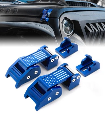 Kit de cierre de bloqueo de capó delantero azul 2 piezas para Jeep Wrangler JK JL JT 2007-2024 Foto 1 de 4