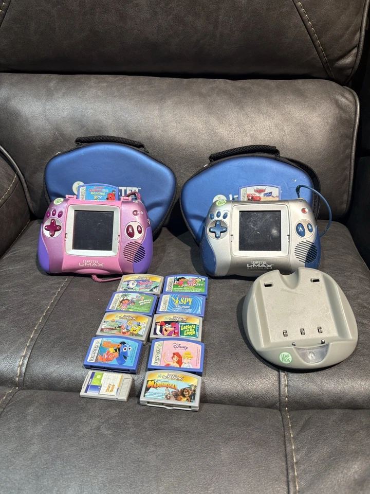 LEAP FROG LEAPSTER HANDHELD L-MAX GAME SYSTEMS 12 FREE GAMES & Cases Untested - Image 1 of 4