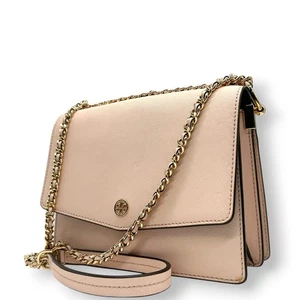 Authentische TORY BURCH Robinson Chain Wallet Crossbody Bag Pink Bicolor PVC - Bild 1 von 20