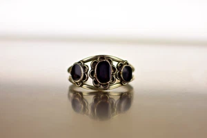 Sterling Silver 925 ONYX cuff bracelet 3 stone flower setting - Picture 1 of 5