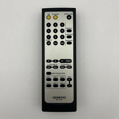 Оригинальный оригинальный производитель Onkyo RC-777C 6-дисковый чейнджер проигрыватель компакт-дисков пульт дистанционного управления протестирован рабочий - Изображение 1 из 4
