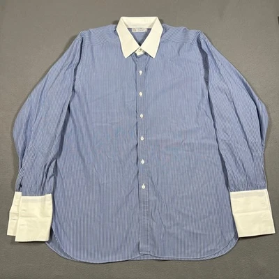 Camisa de vestir Turnbull & Asser 17,5-44 azul blanco a rayas exclusiva de Neiman Marcus Foto 1 de 4