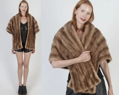 De colección Años 60 Emba Otoño Haze Visón Piel Estola Novia Boda Chal Capa Envoltura Encogerse de hombros Foto 1 de 4