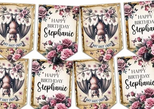 Banderín floral gótico personalizado feliz cumpleaños, decoraciones de fiesta, gótico - Imagen 1 de 6