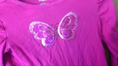Gymboree Niñas Talla 6 Lentejuelas Mariposa Largo Slv Caliente Rosa Top Algodón *Pequeños Defectos Foto 1 de 4