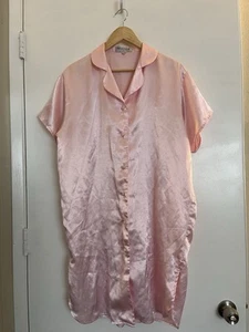 SILK COLLECTION Pink Satin Silk Nightshirt Button Down Short Sleeve Size Small - Picture 1 of 8