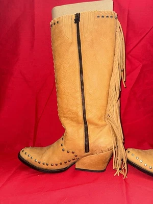 Botas de cowgirl ponto cravejado franja bronzeada Double D Ranch By Old Gringo **RARO** - Imagem 1 de 4