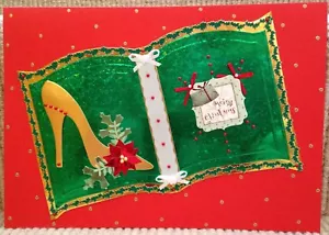 Scarpa Lusso Fatta a Mano Personalizzata Grande CARTOLINA DI Natale a4 Libro Verde Oro Glitzy - Foto 1 di 1