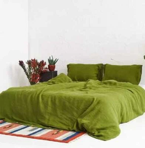 Moss Green Linen Duvet Cover Set Washed Softened Linen Duvet Cover Boho Green - Picture 1 of 4