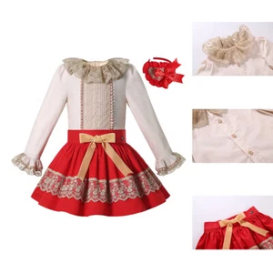 Kids Girls Outfit Party Wedding Clothes with Headband Long Sleeve 2 Piece Set - Picture 1 of 12