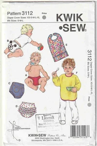 Kwik Sew 3112 Infant Diaper Nappy Covers & Bib Sewing Pattern XS-XL Used - Picture 1 of 2