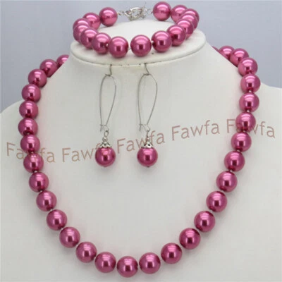 Lote de 12 mm Mar del Sur redondo concha collar pulsera pendientes conjunto 18/7,5"" Foto 1 de 4