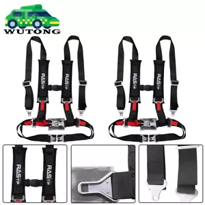 Pair of BLACK 2" 4 Point Buckle Harness Racing Seat Belts Shoulder Strap ATV UTV - Picture 1 of 6
