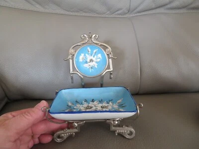 ancien porte montre porte bijoux en porcelaine monture métal vide poche - Photo 1/4