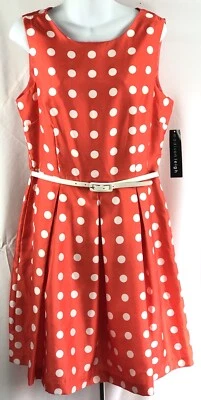 NWT Madison Leigh Sleeveless Satin Fit & Flare 12 Coral Polka Dot Coquette - Image 1 of 4