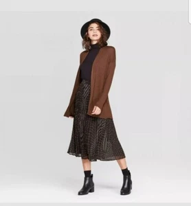 New A Day Women's Brown Long Sleeve Open Neck Layering Rib Cardigan with pockets - Bild 1 von 3