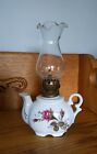 Miniature Vintage Porcelain Oil Lamp Teapot Rose Lipper and Mann Japan 8 Inches