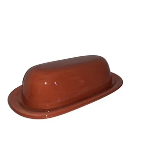 Pottery Barn SAUSALITO Spice Terracotta Brown Rust Covered Butter Dish Keeper - Picture 1 of 11
