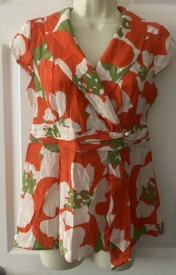 Women 100% Silk Banana Republic Floral  Cap Sleeve Casual Work Wrap Top Size M - Image 1 of 4