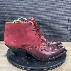 Buttero Ankle Boots For Chuckies Womens 8 Burgandy Western Leather Wedge Suede - Picture 1 of 12