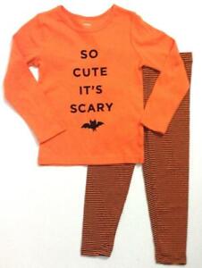 So Cute Scary 2 Pc Long Sleeve Orange Tee Black Striped Leggings Sz 6X Halloween
