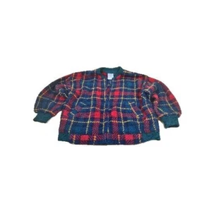 Boyne Valley Weavers Irish Wool Plaid Sweater Size L/XL Ireland VTG Zip Jacket - Picture 1 of 21