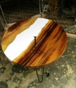 Round White Epoxy Resin Table | Minimalist Modern Design | Handmade Living Room - Picture 1 of 2