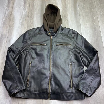 Black Rivet Jacket Mens XL Brown Full Zip Hooded Moto Casual Riding Men * - Image 1 of 4