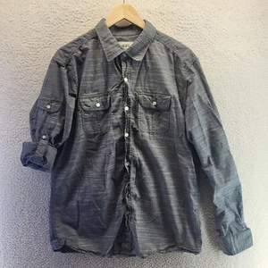 Ecko Unltd Shirt Mens Large Gray Button Down Collar Roll Tab Hip Hop Pocket - Picture 1 of 13