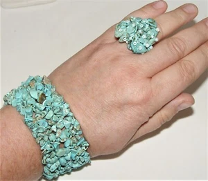 Turquoise Pebble Stretch Bracelet & Ring SET (could be Carolyn Pollock) - Bild 1 von 8