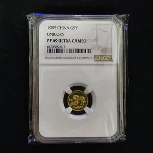 1995 China Unicorn 5 Yuan 1/20 oz Au.999 Gold Coin NGC PF69 - Picture 1 of 2