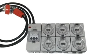 Adaptador de placa de alimentación portátil 32 amperios 3 fases 5 pines a 6 x 240v tomas RCBO 15A - Imagen 1 de 7