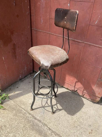 1920s Rare Industrial Vintage UHL STEEL Toledo Metal Bar DRAFTING Chair stool Cover
