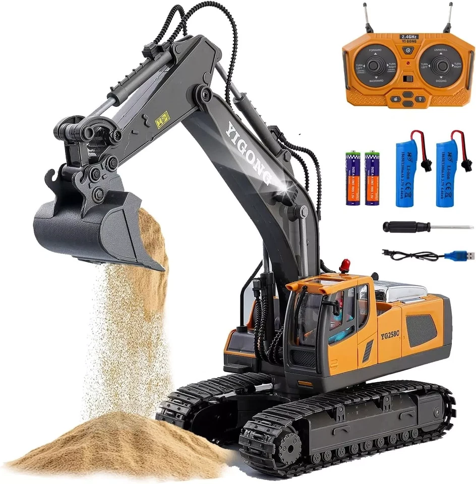 Ferngesteuerter Bagger Spielzeug RC Bagger mit Metall Schaufel Lichtern & Sound - Bild 1 von 4