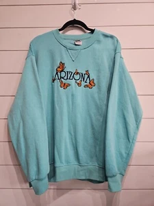 Vintage 1980er Arizona Monarch Schmetterling bestickt Rundhalsausschnitt Sweatshirt Medium türkis - Bild 1 von 5