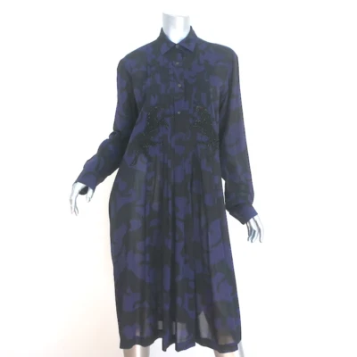 Dries Van Noten Beaded Panther Shirtdress Purple/Black Camouflage Cotton Size 34 - Image 1 of 4