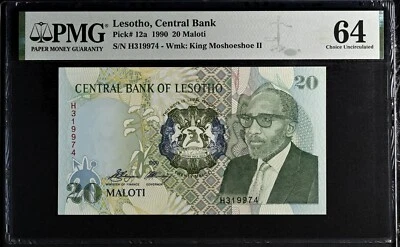 LESOTHO 1990 20 Maloti, P 12 a UNC, Rare PMG 64 - Image 1 of 2