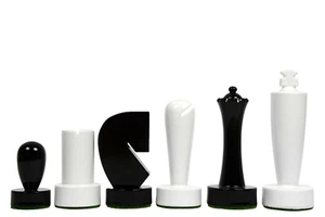 Berliner Modern Minimalist Chess Pieces in Black & White Painted Boxwood - 3.7" - Picture 1 of 6