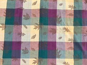 plaid tablecloth 90 x 58 purple tan brown leaf design - Picture 1 of 4
