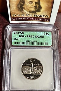Perfect Coin! 2007S ICG Proof 70 DCAM Utah State Qtr F/S! SQ1184 - Picture 1 of 6
