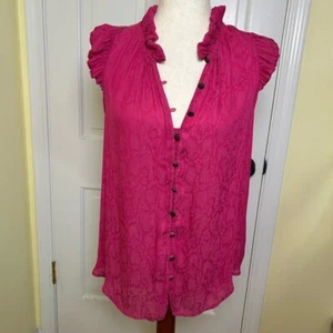 Camicia jacquard ANTHROPOLOGIE rosa rosa manica svolazzante taglia Med boho romantica - Foto 1 di 8
