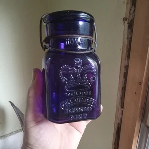 PINT ROYAL CROWN SMALLEY & CO 1896 BEAUTIFUL AMETHYST FRUIT JAR & ORIGINAL LID - Picture 1 of 7