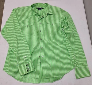 Ralph Lauren Women's Medium Slim Western Pearl Snap Button Green Striped Shirt - Picture 1 of 7