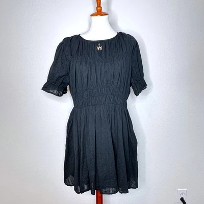 DISTURBIA Bedelia Cotton Gauze Mini Dress 12 Skull Charm Goth Whimsigoth Pockets - Image 1 of 4